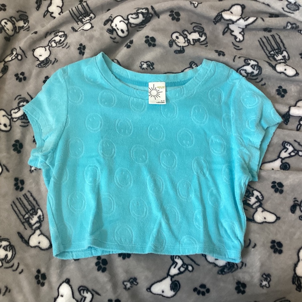 Offline by Aerie cyan smiley print